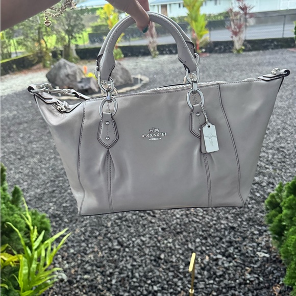 Coach Christie Carryall Gray Smooth Leather Satchel Crossbody Silver Hardware - Picture 10 of 13